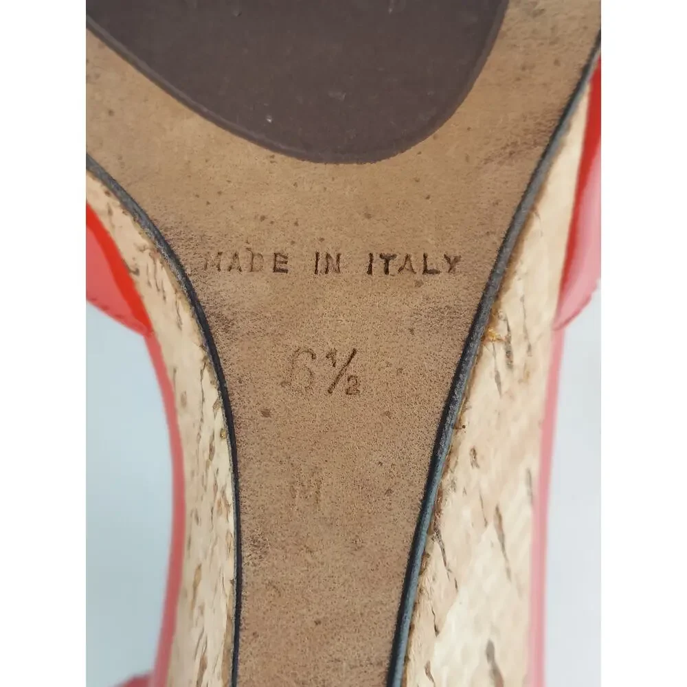 Donald J Pliner Couture Red Strap Peep Toe Cork Wedge Made in Italy 6.5
